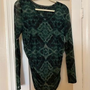 INC International Concepts Teal Patterned Long Sleeve Blouse